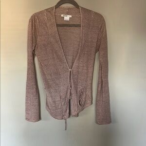 Humanoid Linen Cardigan Striped w/pockets drawstring cinch back button front